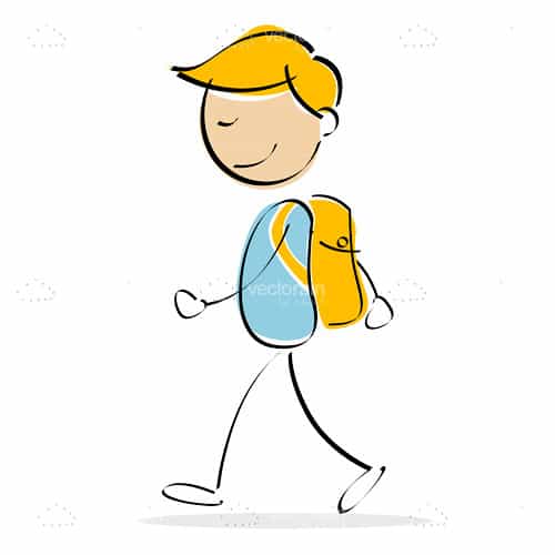 Abstract Boy with Backpack in Sketch Style